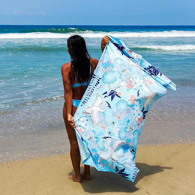 Quick Dry Towel Extra Large 78x35 Inch - Microfiber Beach Towel - Perfect for Beach, Travel, Swimming, Pool, Yoga, Hiking, Camping - Lightweight, Fast Drying, Compact for Adults (Kimono Blue)