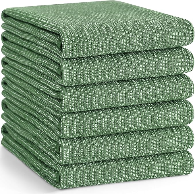 Homaxy Premium Kitchen Towels(18”x 28”, 6 Pack), Large Cotton Kitchen Hand Towels, Flat and Terry Dish Towels, 380 GSM Highly Absorbent Tea Towel Set with Hanging Loop, Grass Green