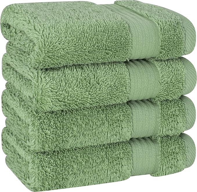 Cotton Paradise 100% Cotton Turkish Washcloth Set for Bathroom, 4 Piece Soft Absorbent Small Hand Face Towels Wash Rags, Sage Green
