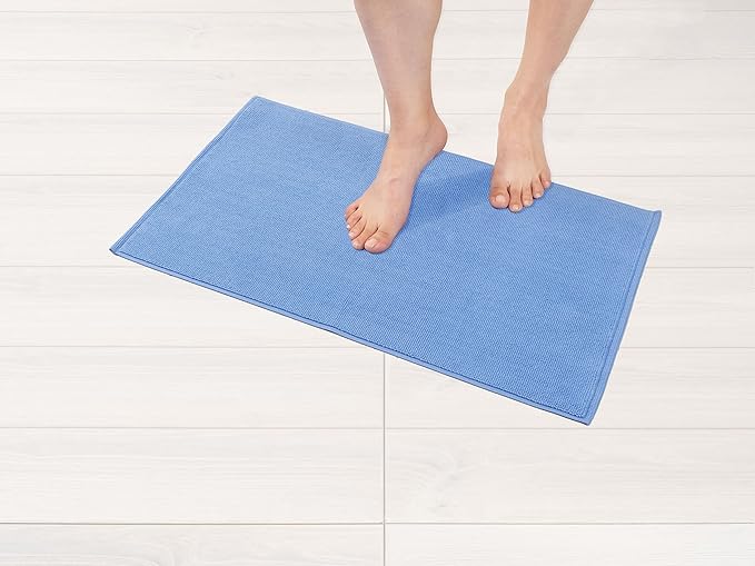 American Soft Linen Bath Rug, 17 in 24 in 100% Cotton Bath Mats Rugs for Bathroom, Slip Reducer Washable Shaggy Form Area Rugs, Sky Blue Bath Rug