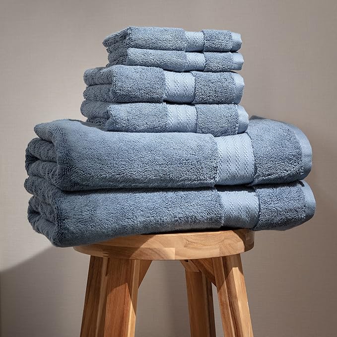 100% Organic Cotton Bath Towel Set | Bathroom Luxury Towel Set of 6 | GOTS Certified | Hotel Premium Towels | 700 GSM | 2 Bath Towel 30 x 56 | 2 Hand Towel 16 x 30 | 2 Wash Cloth 13 x 13 | Dark Blue