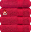 Ample Decor Hand Towel 18 X 28 Inch Pack of 4 600 GSM 100% Cotton, Soft Absorbent Thick Durable Premium Quality, for Hotel, Bathroom, Spa, Daily Use, Gym - Christmas Red