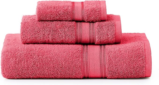 LANE LINEN Luxury Bath Towels Set - 3 Piece Set, 100% Cotton Bathroom Towels, Zero Twist, Quick Dry Towels, Absorbent Bath Towel, Super Soft, 1 Bath Towel, 1 Hand Towel, 1 Wash Cloths - Honeysuckle