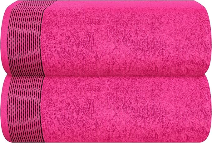 Belizzi Home Cotton 2 Pack Oversized Bath Sheet 35 x 70, Large Bath Sheet, Ultra Absorbent, Compact, Eco-Friendly and 100% Recyclable, Quick Drying and Lightweight Towel - Hot Pink
