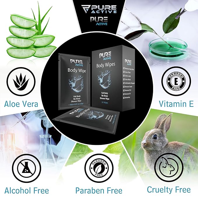 Shower Body Wipes, 40 Individually Wrapped Personal Hygiene Body Wipes for Women and Men, Keep Clean After Gym Travel Camping Outdoors Sports