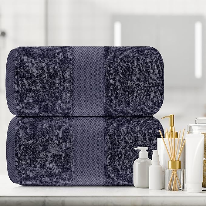 White Classic Luxury Soft Navy Bath Sheet Towels - 650 GSM Cotton Luxury Bath Towels Extra Large 35x70 | Highly Absorbent and Quick Dry | Hotel Collection Extra Large Bath Towels Oversized, 2 Pack
