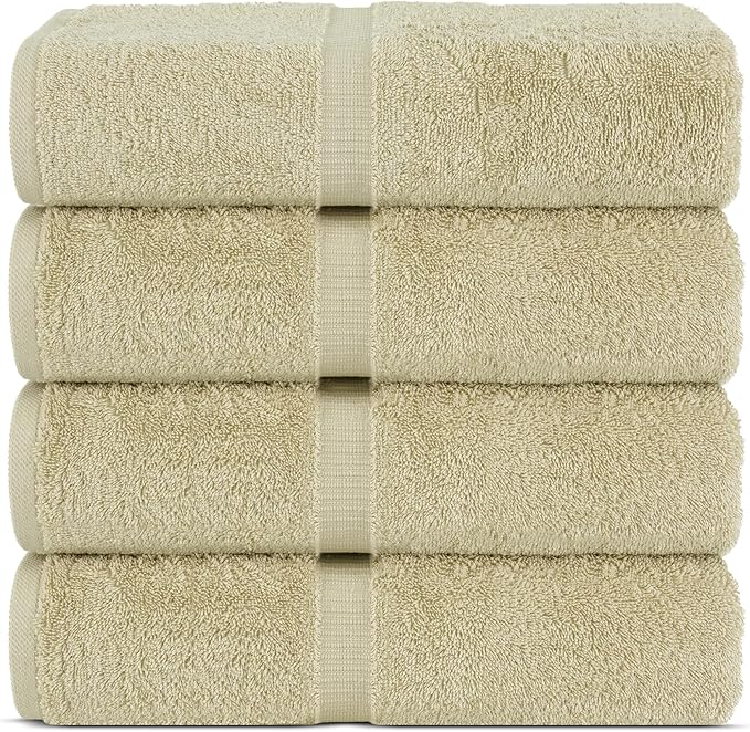 Chakir Turkish Linens 100% Cotton Premium Turkish Towels for Bathroom | 30'' x 60'' Large Bath Towels (4 Piece, Beige)