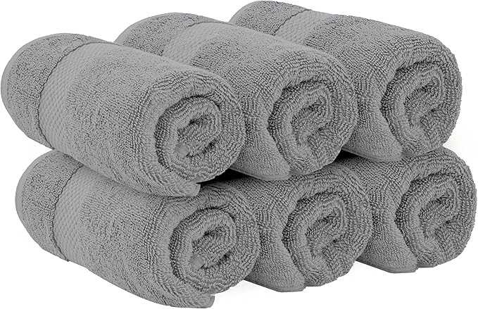 White Classic Luxury Light Gray Hand Towels - Soft 100% Turkish Cotton | Highly Absorbent Hotel spa Bathroom Towel Collection | 16x30 Inch | Set of 6