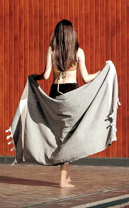 Bazaar Anatolia Turkish Beach Towel – 100% Cotton, Quick Dry, Lightweight and Sand Free – Perfect for Bathroom, Travel, Yoga, Camping, Oversized 71x39 inches - Diamond Black