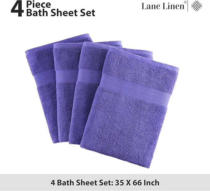 LANE LINEN 100% Pure Cotton Pack of 4 Bath Sheets (35"x66") - Fade Resistant, Machine Washable & Highly Absorbent Extra Large Towel - Oversized Luxury Towels for Bathroom, Hotel & Spa - Blue Irish
