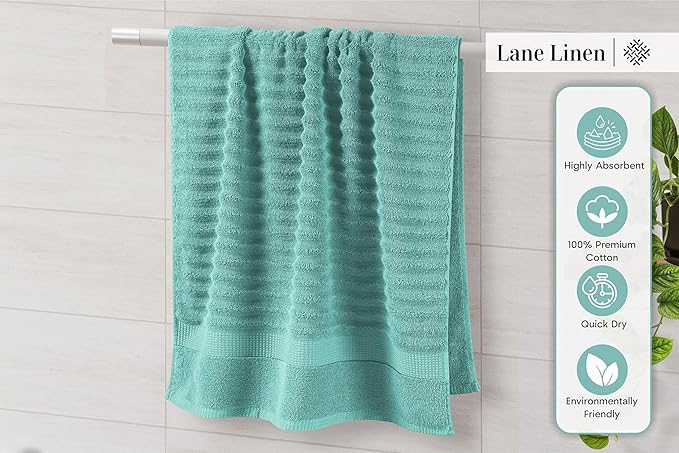 LANE LINEN Bathroom Towels Set - 2 Bath, 2 Hand Towels for Bathroom and 2 Wash Cloths for Body - Highly Absorbent, Soft, Premium 100% Cotton Bath Towel Set for Everyday Use (Set of 6) - Aqua Sky