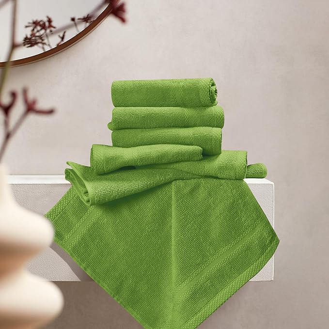 GLAMBURG Ultra Soft 12-Piece Washcloths Set 13x13-100% Ringspun Cotton - Durable & Highly Absorbent Face Towels - Ideal for use in Bathroom, Kitchen, Gym, Spa & General Cleaning - Kiwi Green