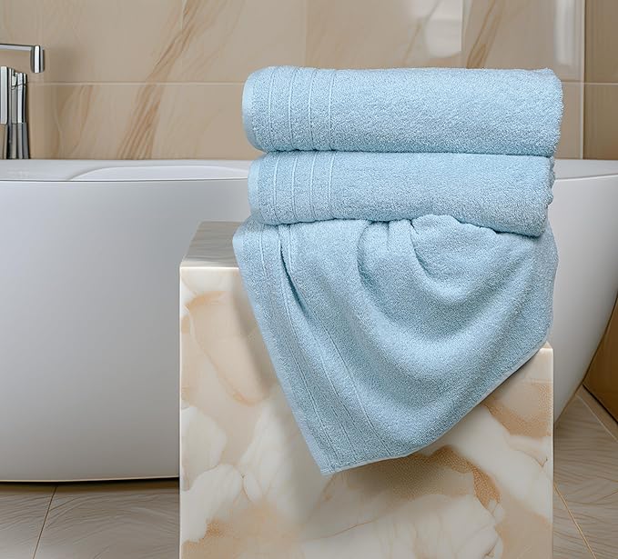 Tens Towels Pack of 4 Extra Large Bath Towels 30 x 60 Inches, 100% Cotton, Larger & Lighter Weight, Quicker to Dry, Super Soft and Absorbent, Perfect for Bathroom, Sky Blue