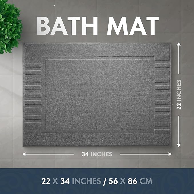 White Classic Luxury Bath Mat Floor Towel Set - Absorbent Cotton Hotel Spa Shower/Bathtub Mats [Not a Bathroom Rug] 22"x34" | 2 Pack | Dark Gray
