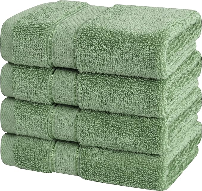 American Soft Linen Salem Washcloth Sets, 4 Piece Luxury 600 GSM 100% Cotton Washcloths for Bathroom, 13x13 inches Washrags Premium Quality Hand Face Towels, Sage Green