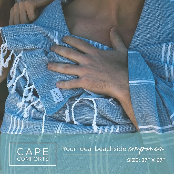 Oversized Turkish Beach Towel, Striped Pale Yellow & Powder Blue - 37'' x 67'' - Super Soft & Lightweight - Quick Dry Sand Free Travel Towels for Beach or Bath - Gifts