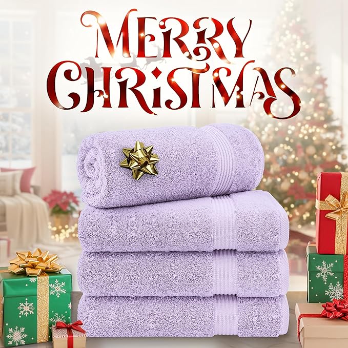 Cotton Paradise 4 Piece Turkish Bath Towels for Bathroom, 100% Cotton Extra Large Soft Plush Towels Bathroom Set, Lilac
