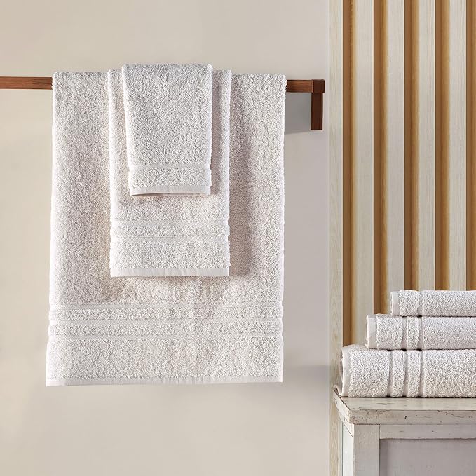 Hawmam Linen Cream 6 Piece Bath Towels Set for Bathroom Original Turkish Cotton Soft, Absorbent and Premium 2 Bath Towels, 2 Hand Towels, 2 Washcloths (Sea Salt)