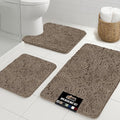 GORILLA GRIP Bathroom Rug Sets 3 Piece, Bath Mat Set and Oval Toilet Base with Rubber Backing, Plush Absorbent Shaggy Chenille Washable Mats, Includes 24x19.5, 24x17 and 30x20 Inch Rugs, Gray Beige