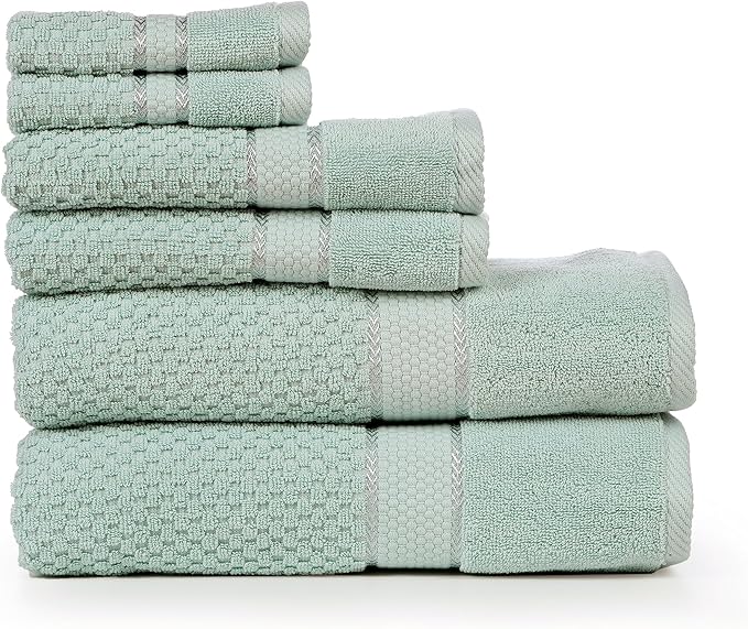 Ample Decor Bathroom Towel Set of 6-2 Bath Towel, 2 Hand Towel, 2 Wash Cloths - Ideal for Gifting, Hotel, Gym, Spa - Mint Green