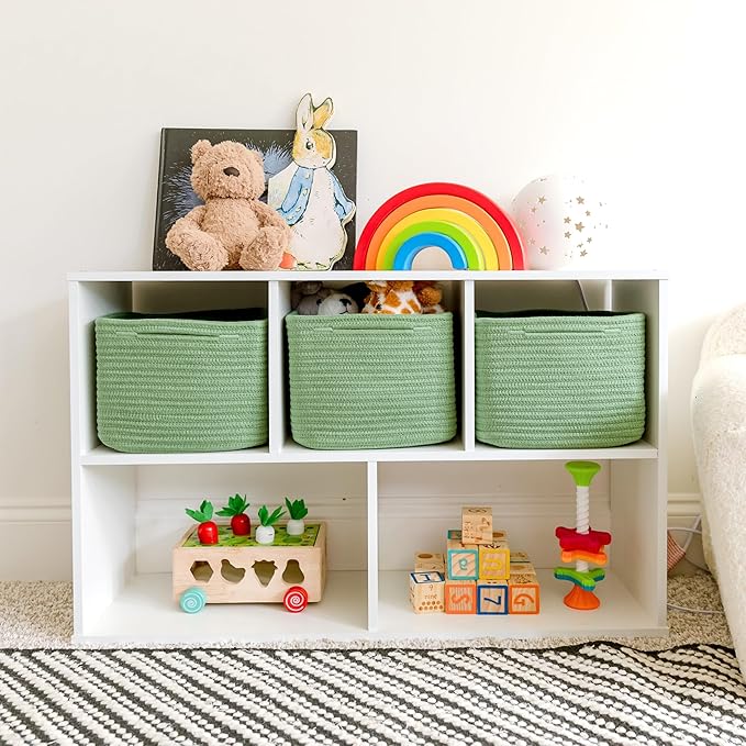 NaturalCozy Storage Cubes 9”x9”x7”Cotton Rope Woven Baskets for Organizing 3-Pack | 9 Inch Cube Storage Bin | Small Basket for Shelf Nursery, Pantry, Decorative Plant, Bathroom Closet, Toy Gift