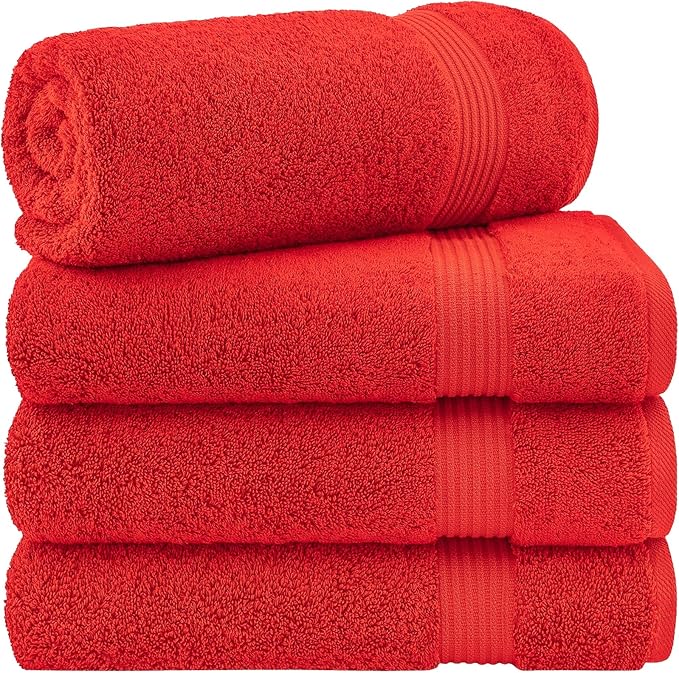 Cotton Paradise 4 Piece Turkish Bath Towels for Bathroom, 100% Cotton Extra Large Soft Plush Towels Bathroom Set, Red