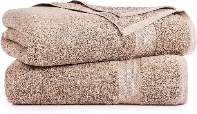 LANE LINEN 100% Natural Cotton Bath Sheets 2 Pack (35"x66") - Ring Spun Tech Extra Large Towel Sets - Quick Dry, Soft & Absorbent Oversized Shower Towels - Holds Well After Multiple Washes - Taupe
