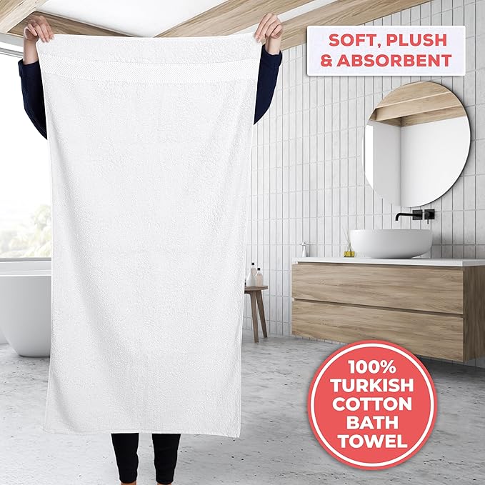 TEXTILOM 6 Pcs Bath Towel Set – Hotel and Spa Quality & Soft & Absorbent & Quick Dry Bath Towels for Bathroom –100% Turkish Cotton Bathroom Towels Set (2 Bath Towels,2 Hand Towels,2 Washcloths)-White