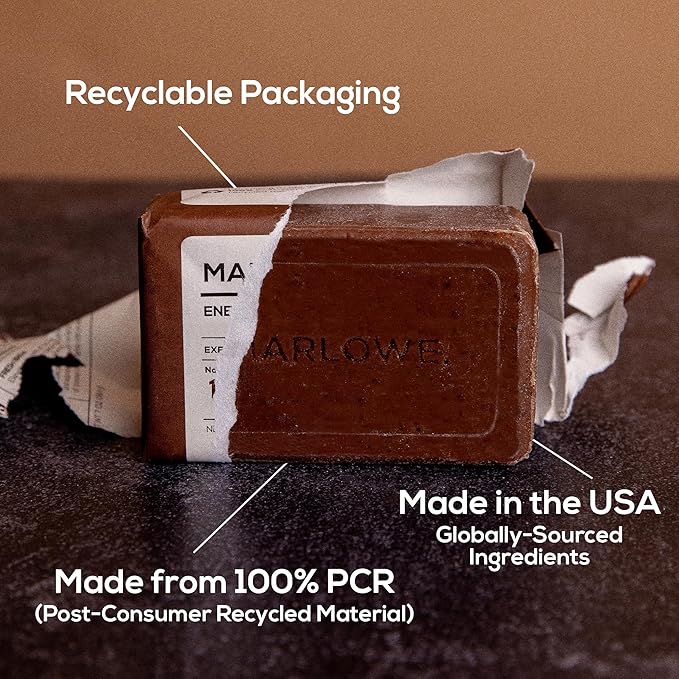 MARLOWE. No. 109 Coffee Bar Soap 7 oz (12 Bars) – Exfoliating Body Scrub for Men with Natural Extracts, Caffeine, Coffee Bean & Cocoa Butter – Energizing Fresh Brewed Scent