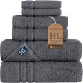 Hawmam Linen Grey 6 Piece Bath Towels Set for Bathroom Original Turkish Cotton Soft, Absorbent and Premium 2 Bath Towels, 2 Hand Towels, 2 Washcloths (Cool Grey)