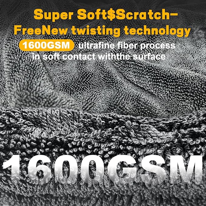 2-Pack Double Sided Car Drying Towel(28"x36"),1600 GSM Super Absorbent Microfiber Drying Towels for Cars,Streak-Free,Scratch-Free,No Water Spots,Machine Washable