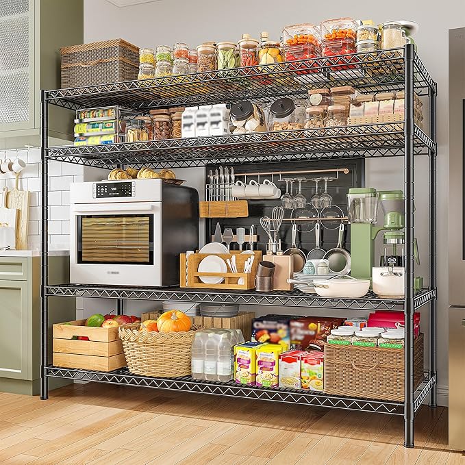 REIBII 2560LBS Storage Shelves 55.5"W Metal Shelving Unit 4 Tier Wire Shelving Commercial Adjustable Garage Shelving Heavy Duty for Storage Rack for Pantry, Garage, Kitchen, 55.5"W x 18"D x 55.5"H