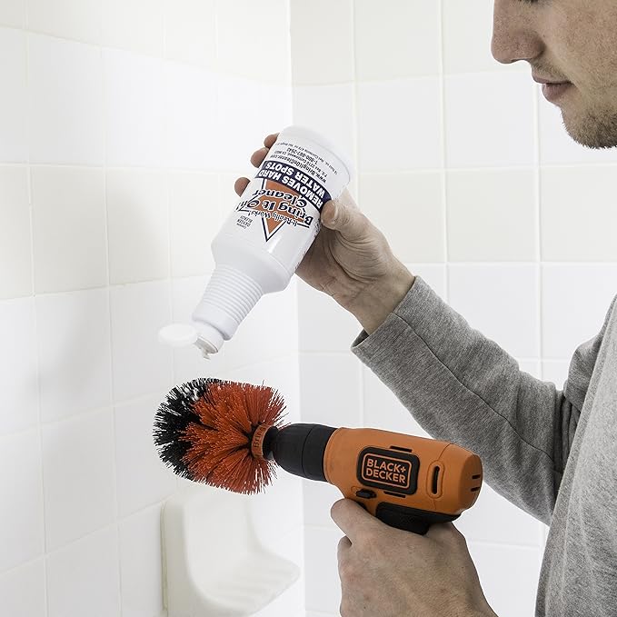 Bring It On Cleaner Water Spot Remover 16 Ounce, Plus 2 Drill Brushes, Drill Brush Attachment, Great Tile and Grout Cleaner, Tub and Shower Cleaner