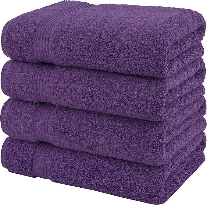 American Veteran Towel, 100% Cotton Turkish Bath Towels for Bathroom 4 Pack, 27x54 Extra Large Premium Soft Drying Bathroom Towels, Purple