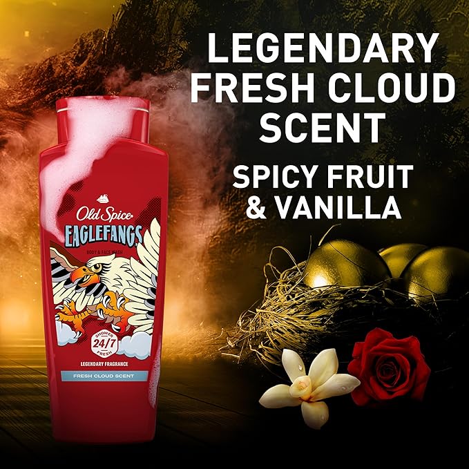 Old Spice Cleansing Body Wash for Men, 3X Defense, 24/7 Shower Fresh with Lasting Scent, 2-in-1 Body & Face Wash, Eaglefangs with Fresh Cloud Scent, 24 oz (Pack of 4)