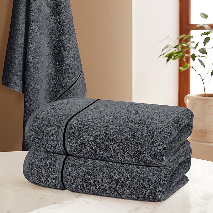 MyOwn Ultra Soft 4 Pack Oversized Bath Towel Set 27x54 inches, 100% Cotton Bath Towels, Highly Absorbant Compact Quickdry & Lightweight Towel, Ideal for Gym Travel Camp Pool - Charcoal Grey