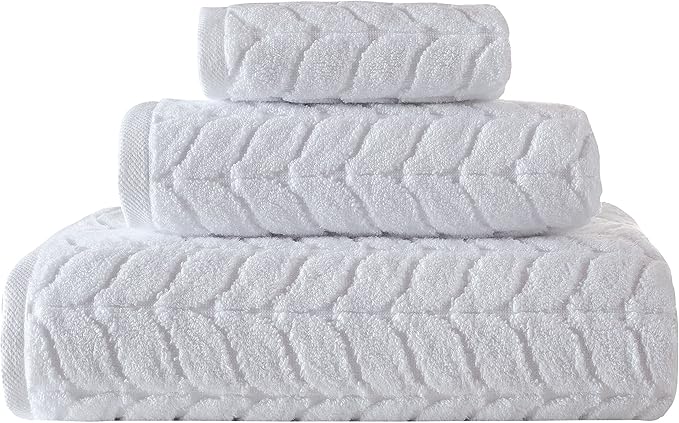 BAGNO MILANO Turkish Bath Towels, Soft Plush Jacquard Luxury Bath Towels, Quick Dry Towel Set (White, 3 pcs Towel Set)