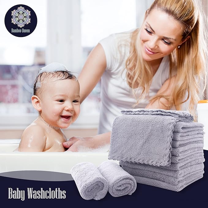 16 Pack Baby Washcloths - Luxury Coral Fleece - Extra Absorbent and Soft Wash Clothes for Newborn, Infants and Toddlers - Suitable for Sensitive Skin and New Born - Baby Shower - Light Grey,10x10 Inch