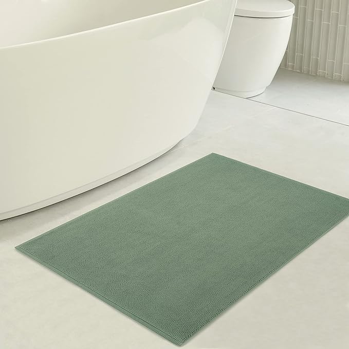 American Soft Linen Bath Rug, 20 in 34 in 100% Cotton Bath Mats Rugs for Bathroom, Slip Reducer Washable Shaggy Form Area Rugs, Sage Green Bath Rug