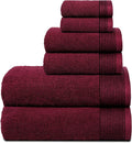 Belizzi Home 100% Cotton Ultra Soft 6 Pack Towel Set, Contains 2 Bath Towels 28x55 inchs, 2 Hand Towels 16x24 inchs & 2 Washcloths 12x12 inchs, Compact Lightweight & Highly Absorbant - Burgundy
