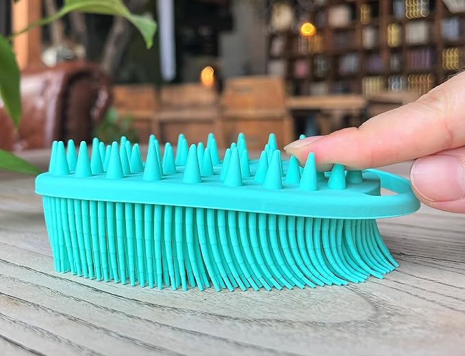 Premium Sensory Brush for Kids or Autism,Soft Silicone Body Scrubber,2 in 1 Sensory Room Occupational Therapy Brushes,Silicone Loofah,Pet Shower Brushes Bath Brush Shampoo Brush(hangable-Spikes-Teal)