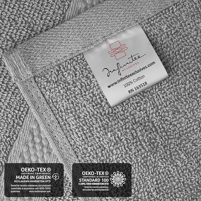 Infinitee Xclusives Gray Hand Towels for Bathroom - Set of 6 (16x28 inches) 600 GSM, 100% Cotton Ultra Soft, Quick Drying, Hotel Quality Hand Towel Set (Charming Grey, Hand Towels)