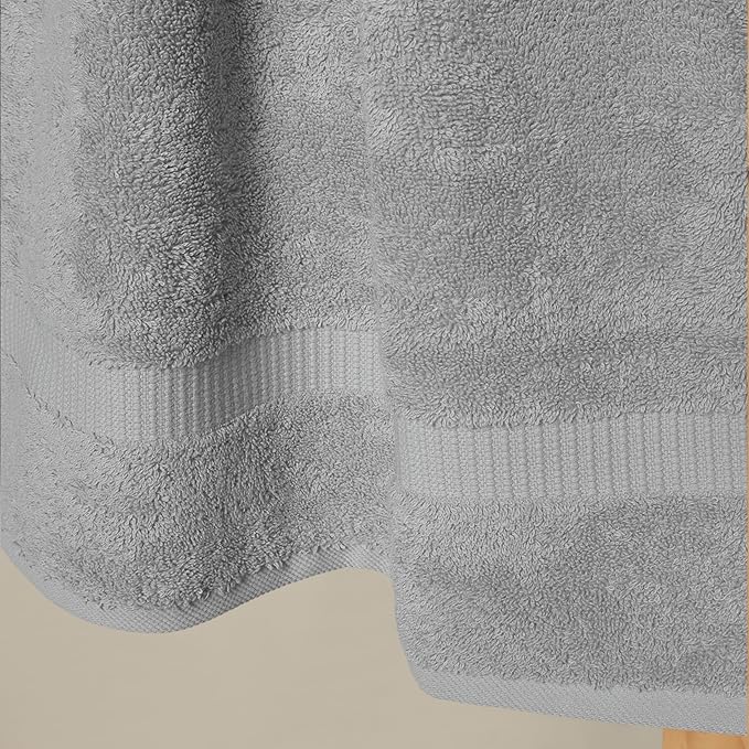 SALBAKOS 100% Turkish Cotton Bath Towel Set of 4 27x54 inch | Heirloom Quality | Hotel & Spa Collection | Soft, Super Absorbent, Long Lasting Bath Towels | Made in Turkey (Silver, 4 Bath Towels)