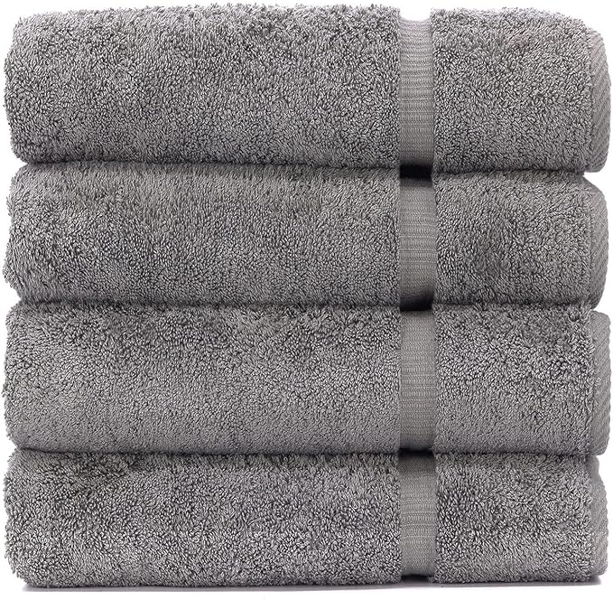 Luxury Hotel & Spa Collection Highly Absorbent, Quick Dry 100% Turkish Cotton 700 GSM, Eco Friendly Towel, for Bathroom Dobby Border Soft Bath Towel Set 27 X 54 -Gray, Bath Towels - Set of 4