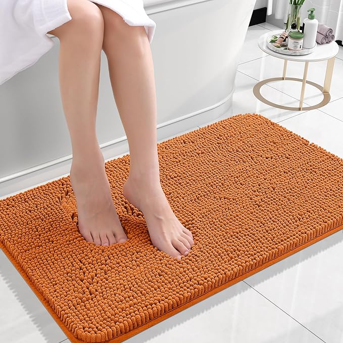OLANLY Bathroom Rugs 24x16, Extra Soft Absorbent Chenille Bath Rugs, Rubber Backing Quick Dry, Machine Washable Bath Mats for Bathroom Floor, Tub and Shower, Home Decor Accessories, Clay