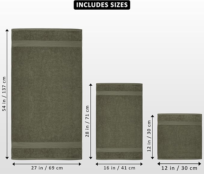 Utopia Towels 8 Piece Luxury Towel Set – Majestic Plush, Super Absorbent & Quicker-to-Dry, Thick 100% Ring Spun Cotton Towels for Bathroom, Spa & Hotel – 2 Bath, 2 Hand, 4 Washcloths, Dusty Olive