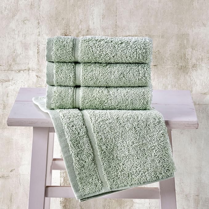 Hammam Linen Washcloth Set Premium Original Turkish Cotton, Hotel Quality for Maximum Softness & Absorbency for Face, Hand, Kitchen & Cleaning (Green, Washcloth Set, 13 in X 13 in)