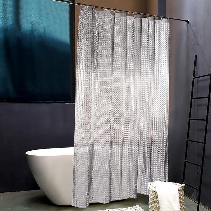 NTBAY EVA Semi-Transparent Clear Shower Curtain with Gray and White Gradient, Water-Repellent Liner with 3 Magnets for Bathroom, 72x72 Inches