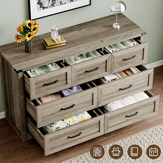 7-Drawer Dresser for Bedroom, Modern Wooden Chest of Drawers with Metal Handles, Anti-Tipping Design, Sturdy and Stable Storage Organizer for Living Room, Entryway, Home Office