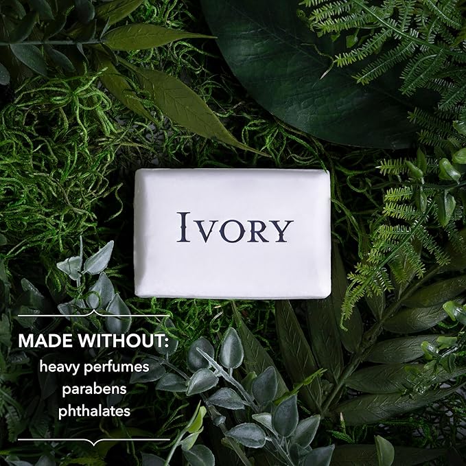 Ivory Gentle Bath Bar Soap, Family Pack, Designed for Whole Family, 99.44% Pure Formula w/ Plant-Based Cleansers, Made Without Heavy Perfumes, Parabens or Phthalates, Original Scent, 4.0 oz (10 Count)